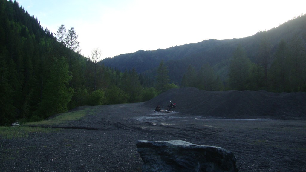 camping behind a gravel heap along the Lochsa River in Idaho
