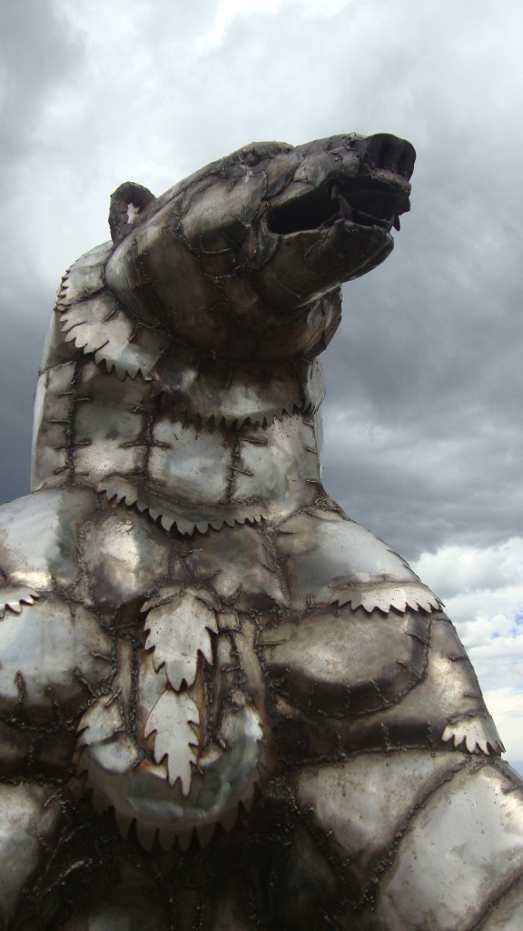 Polar bear sculpture by Bill Orhman. They all had little doors you could peek in & see their hearts...