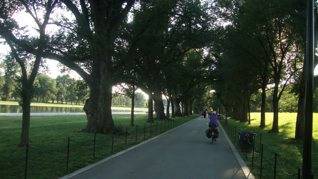 national mall, reflection pool to the left, and free range for cyclist. nice!